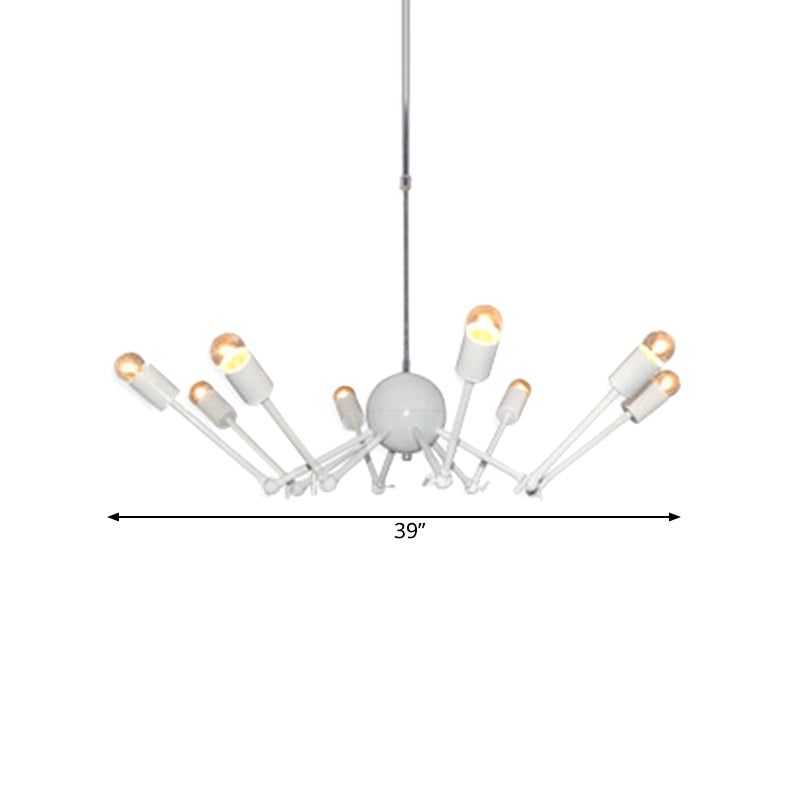 Modern White Spider Chandelier: Extendable 8-Bulb Iron Pendant Light With Open Bulb Design