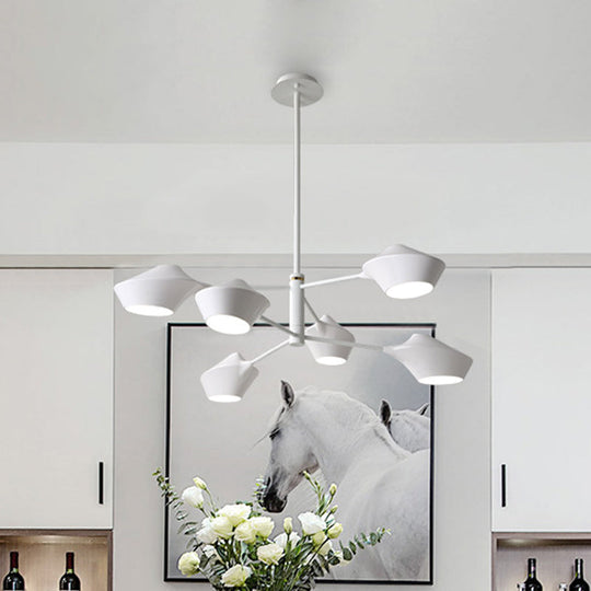 Modern Metal 2-Tier Chandelier With Swivel Shades In Black-Gold/White - 6 Bulb Ceiling Pendant For