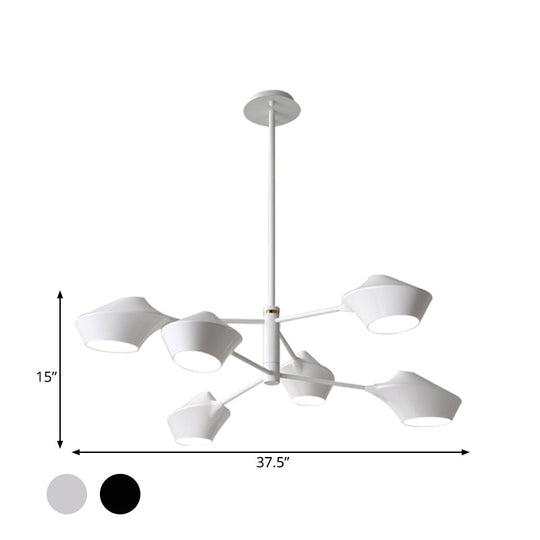 Modern Metal 2-Tier Chandelier With Swivel Shades In Black-Gold/White - 6 Bulb Ceiling Pendant For