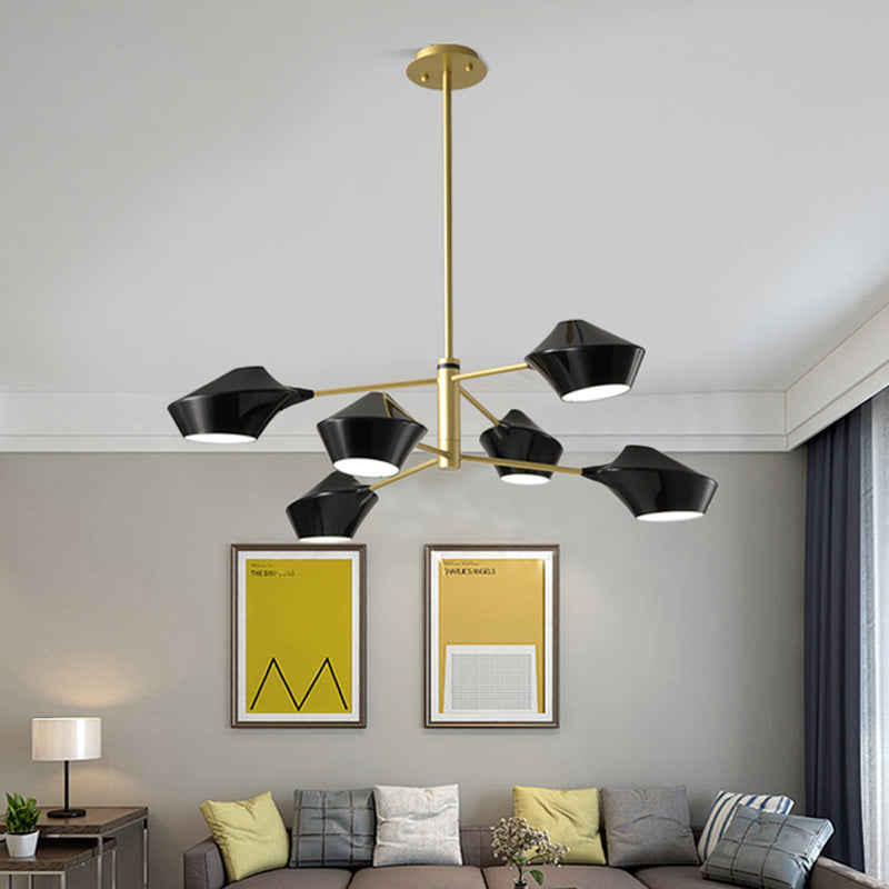 Modern Metal 2-Tier Chandelier With Swivel Shades In Black-Gold/White - 6 Bulb Ceiling Pendant For