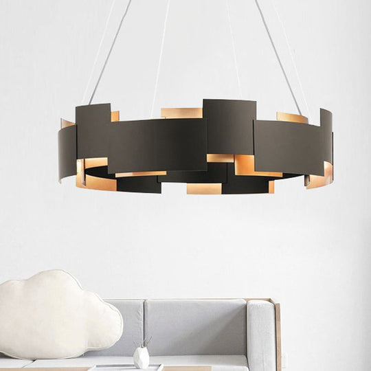 Modern Oval Iron Chandelier with 8 Bulb Suspension Light in Black and Gold Black