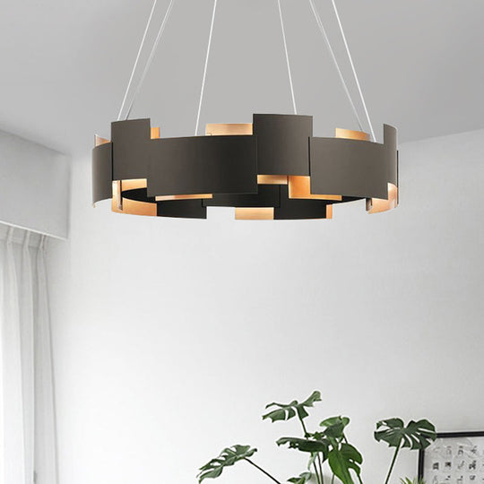 Modern Oval Iron Chandelier with 8 Bulb Suspension Light in Black and Gold Black