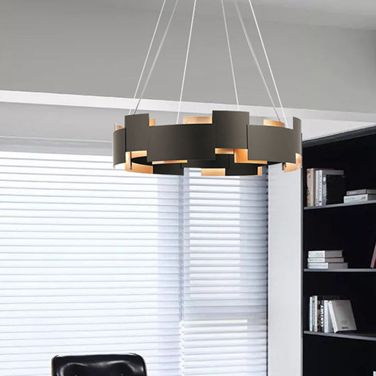 Modern Oval Iron Chandelier with 8 Bulb Suspension Light in Black and Gold Black