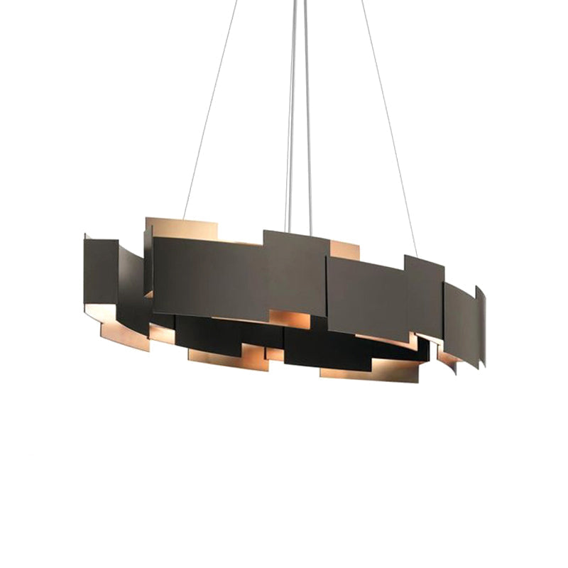 Modern Oval Iron Chandelier with 8 Bulb Suspension Light in Black and Gold Black
