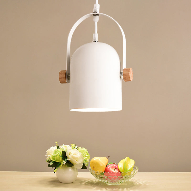 Nordic Metallic White Ceiling Pendant With Wood Lock And Adjustable Handle