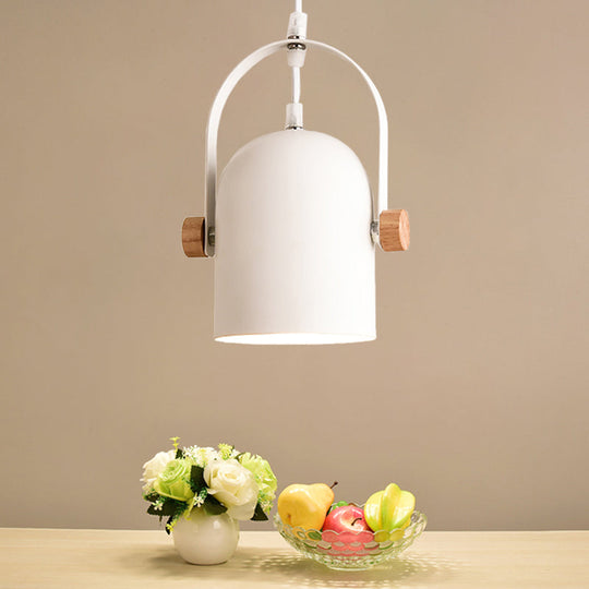 Nordic Metallic White Ceiling Pendant With Wood Lock And Adjustable Handle