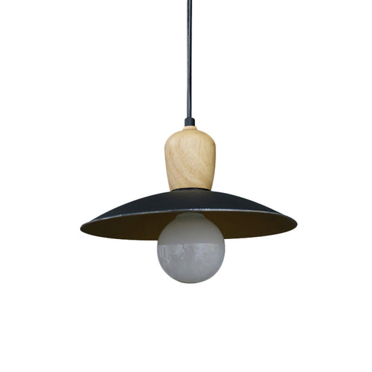 Nordic Flying Saucer Pendant Lamp - Single Bulb Pendulum Light In White/Black-Wood