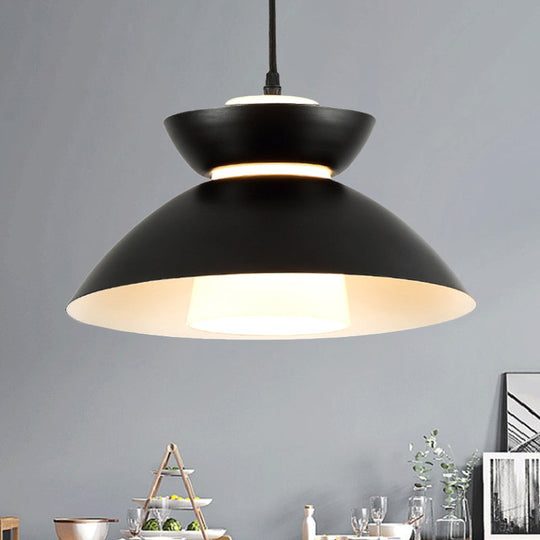 Iron Flare Pendant Light With Matte Glass Shade - Simple 1 Bulb Suspension Lamp In Black/Coffee