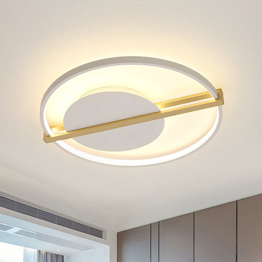 Minimalist Led Flush Mount Ceiling Light In Acrylic Black/White With Gold Hoop Guard White-Gold