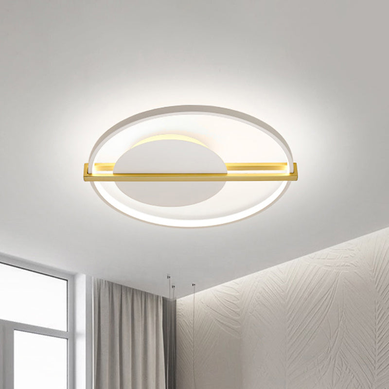 Minimalist Led Flush Mount Ceiling Light In Acrylic Black/White With Gold Hoop Guard
