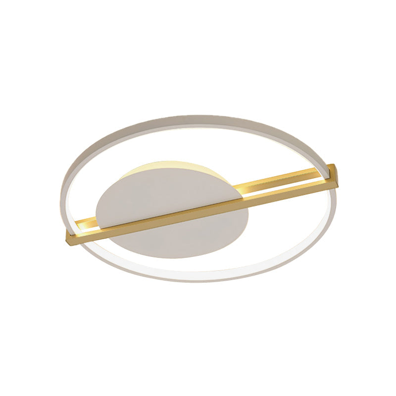 Minimalist Led Flush Mount Ceiling Light In Acrylic Black/White With Gold Hoop Guard