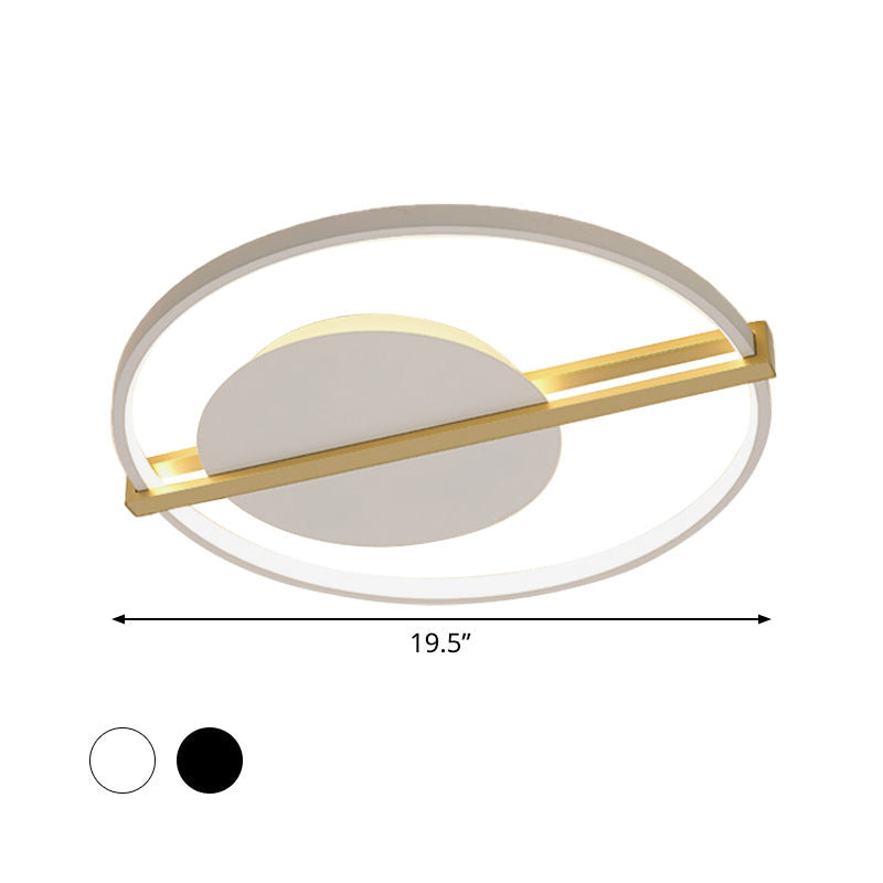 Minimalist Led Flush Mount Ceiling Light In Acrylic Black/White With Gold Hoop Guard