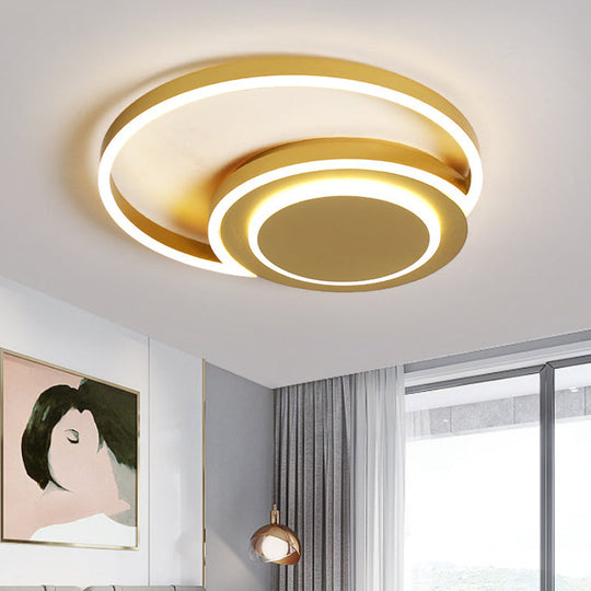 Modern Gold Led Flush Mount Ceiling Light For Bedroom - Crescent Design Acrylic Material 18/21.5