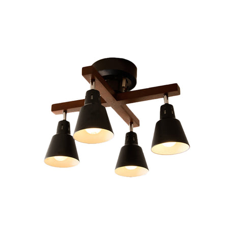 Tapered Rotatable Ceiling Fixture: 4-Light Iron Semi Flush Mount Lighting In Black/White