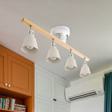 Rotating Horn Flush Ceiling Light Nordic White/Black Iron Semi Mount With Wood Beam Arm - Set Of 4