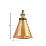 Retro Antique Gold Pendant Light Fixture - 1-Light Iron Lid Hammered Cone Design Ideal For Dining