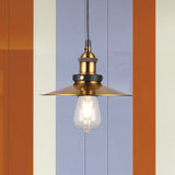 Retro Antique Gold Pendant Light Fixture - 1-Light Iron Lid Hammered Cone Design Ideal For Dining