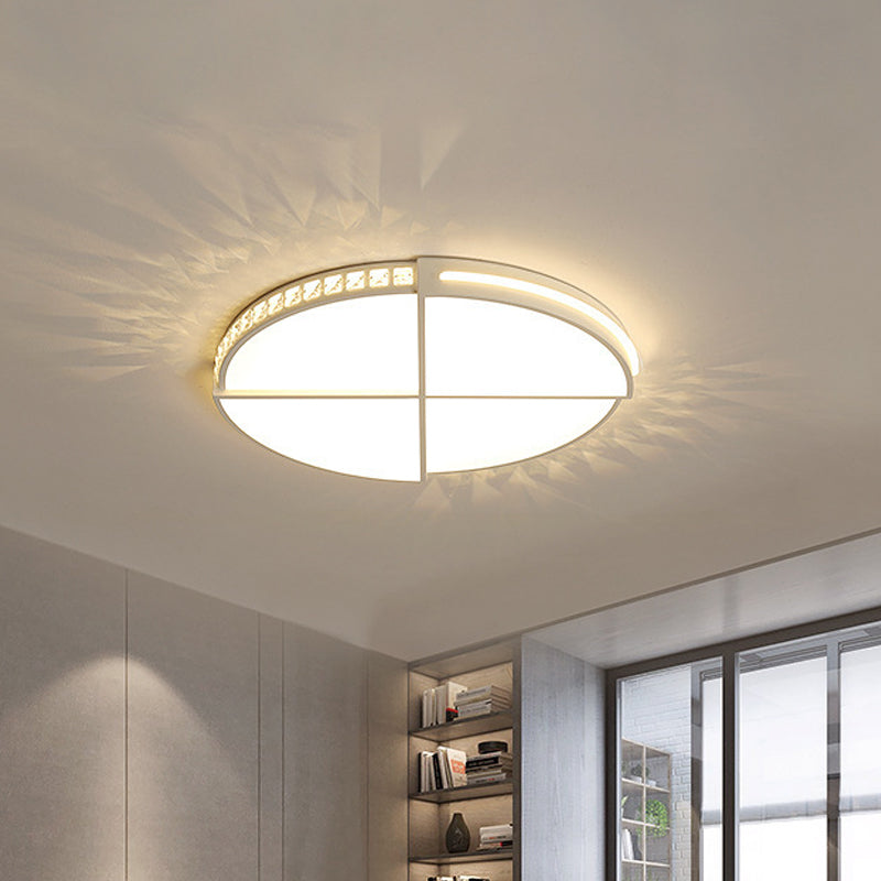 Minimalist Crystal Encrusted Led Flushmount Ceiling Light - White Circle Division 16.5’/20.5’ W