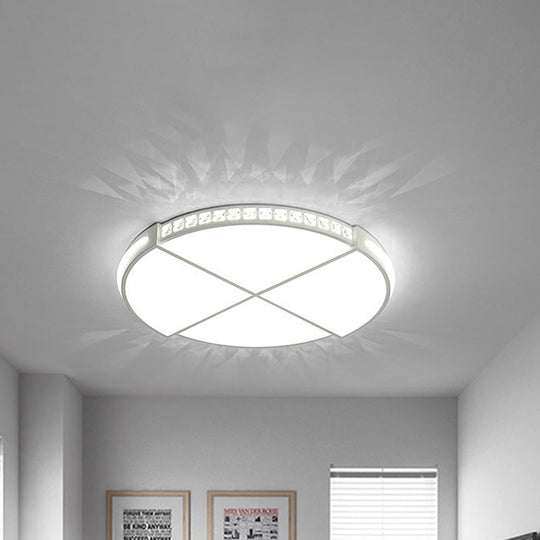 Minimalist Crystal Encrusted Led Flushmount Ceiling Light - White Circle Division 16.5’/20.5’ W