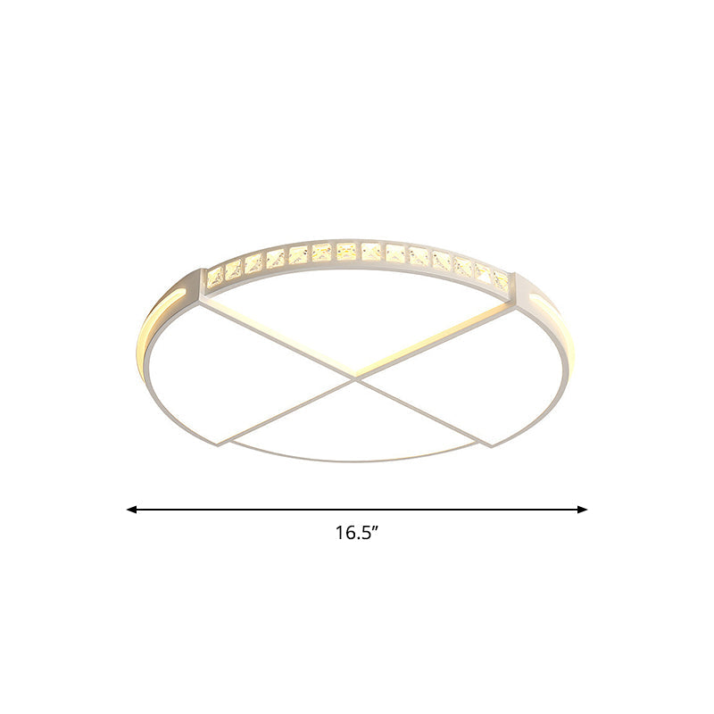 Minimalist Crystal Encrusted Led Flushmount Ceiling Light - White Circle Division 16.5’/20.5’ W