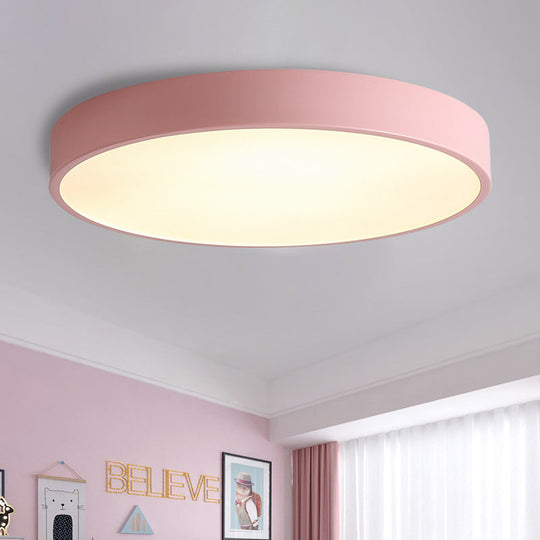 Modern Led Flush Mount Ceiling Light In Pink/Black/White With Acrylic Shade - 12’/16’ Diameter