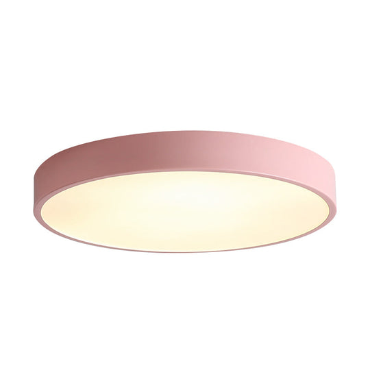 Modern Led Flush Mount Ceiling Light In Pink/Black/White With Acrylic Shade - 12’/16’ Diameter