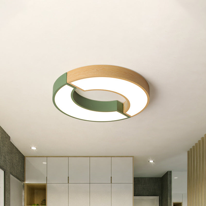 Grey/Green-Wood Double Arch Flushmount Nordic Iron Led Ceiling Mounted Light - 16.5/20.5 Diameter