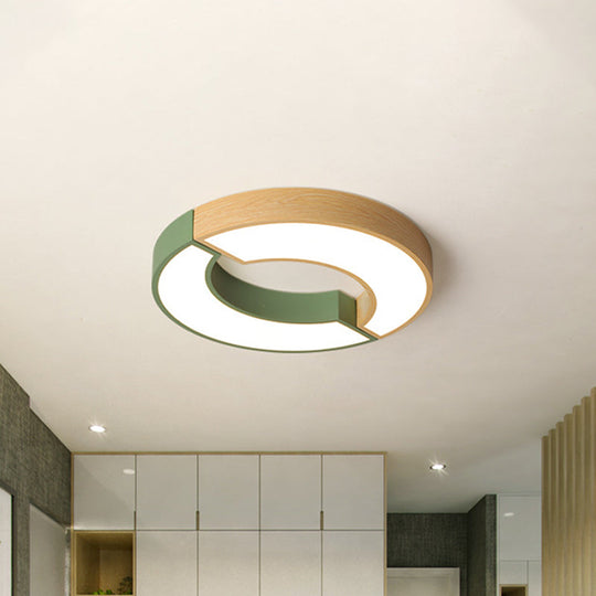 Grey/Green-Wood Double Arch Flushmount Nordic Iron Led Ceiling Mounted Light - 16.5/20.5 Diameter