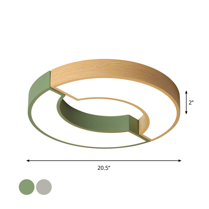 Grey/Green-Wood Double Arch Flushmount Nordic Iron Led Ceiling Mounted Light - 16.5/20.5 Diameter