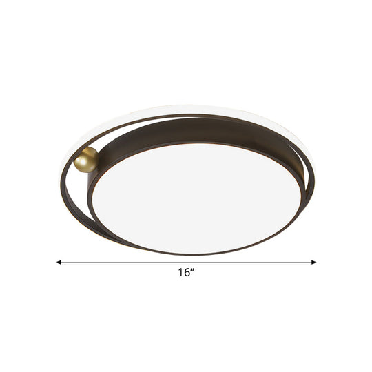 Modern Round Led Flush Mount Ceiling Light In Black- 16’/19.5’ Iron Frame With Warm/White Glow