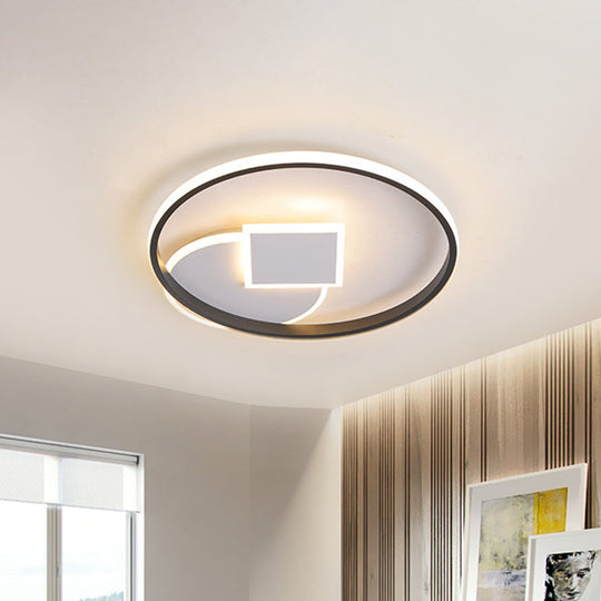 Modern Geometric Led Flushmount Ceiling Lamp - Thin Acrylic Black-White 16.5’/20.5’ W