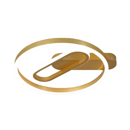 Simple Aluminum Led Ceiling Flush Mount Lighting In Gold - Circle And Oblong Shapes Warm/White