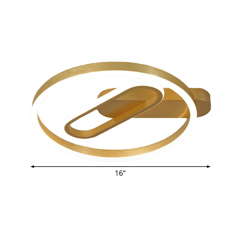 Simple Aluminum Led Ceiling Flush Mount Lighting In Gold - Circle And Oblong Shapes Warm/White