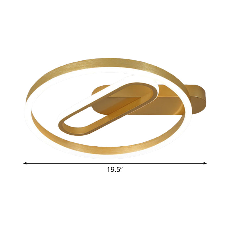 Simple Aluminum Led Ceiling Flush Mount Lighting In Gold - Circle And Oblong Shapes Warm/White Light