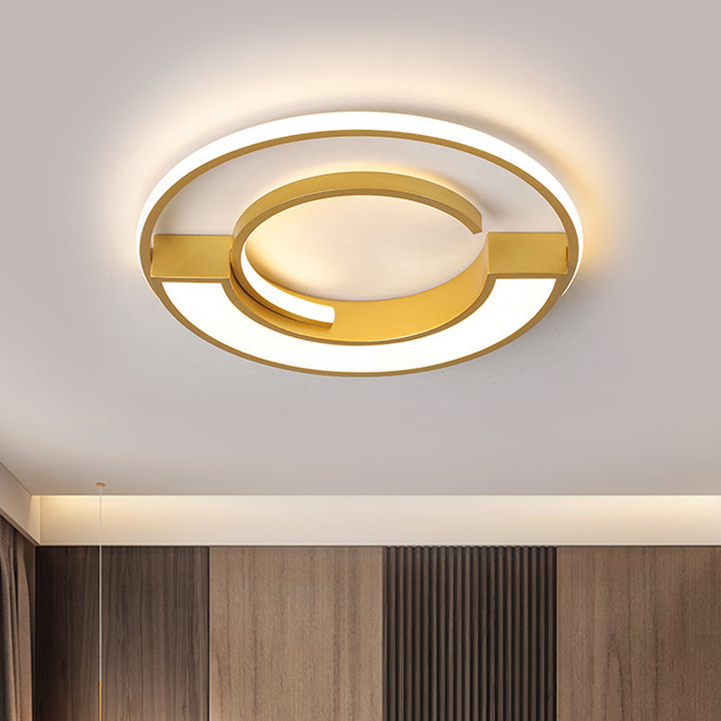 Contemporary Gold Aluminum Ceiling Lamp - Led Flushmount Lighting In Warm/White Light (16.5’ Or