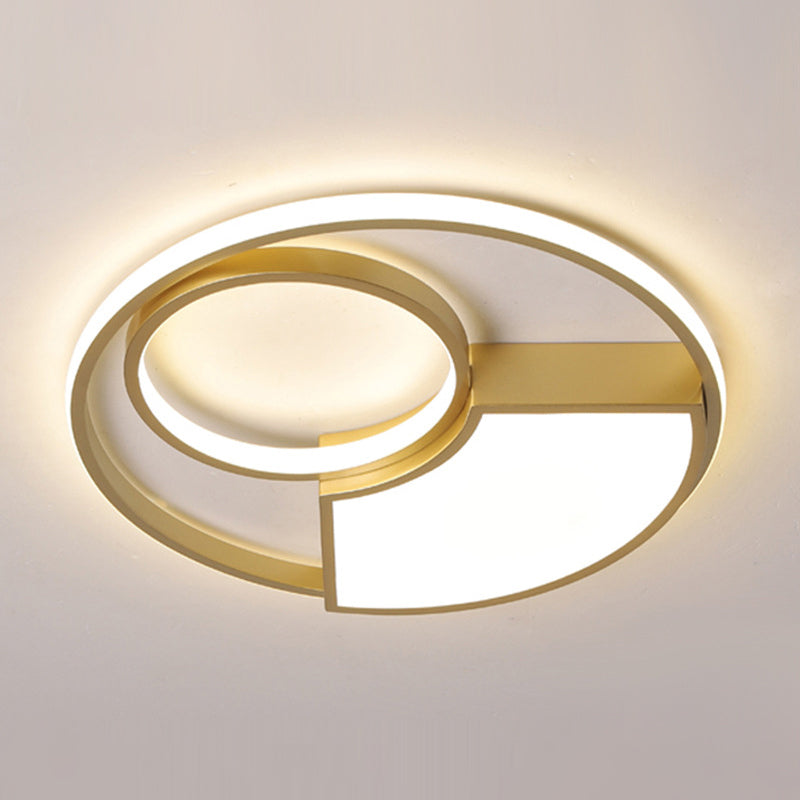 Modern Geometric Acrylic Flush Mount Led Ceiling Light Gold Finish In Warm/White 18/22 Width
