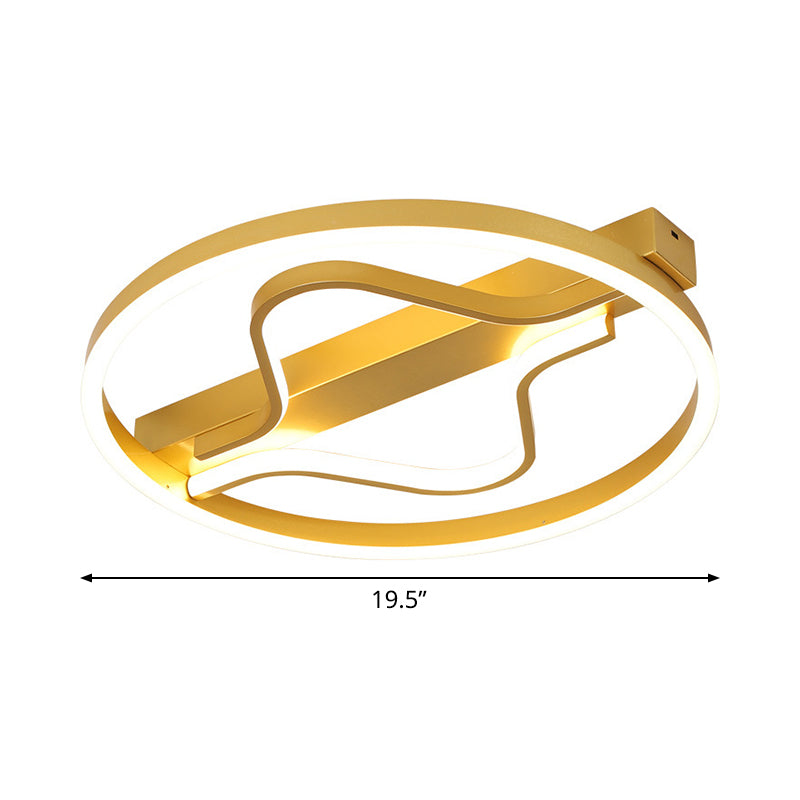 Aluminum Flush Mount Ceiling Light - Modernist Gold Led Surface Lamp (16’/19.5’) With Ripplet