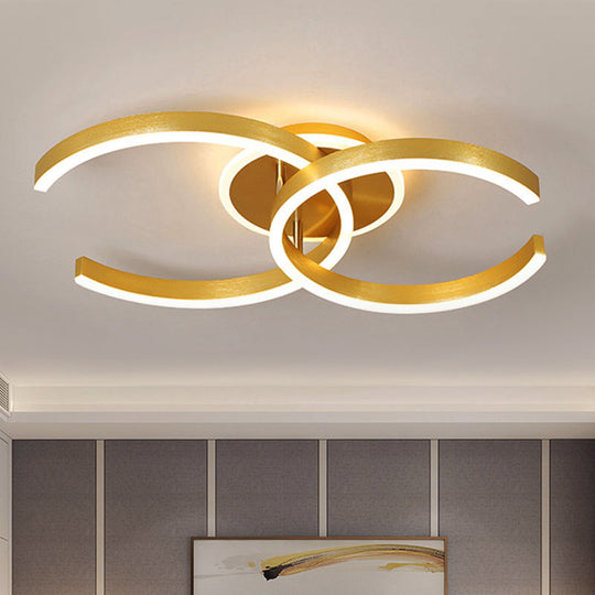 Stylish Dual C Hotel Ceiling Light - Modern 20.5/23 Inch Wide Led Flush Mount In Gold Warm/White