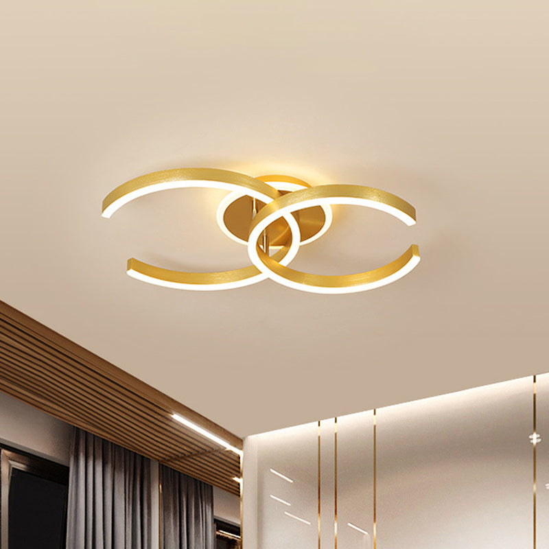 Stylish Dual C Hotel Ceiling Light - Modern 20.5/23 Inch Wide Led Flush Mount In Gold Warm/White /