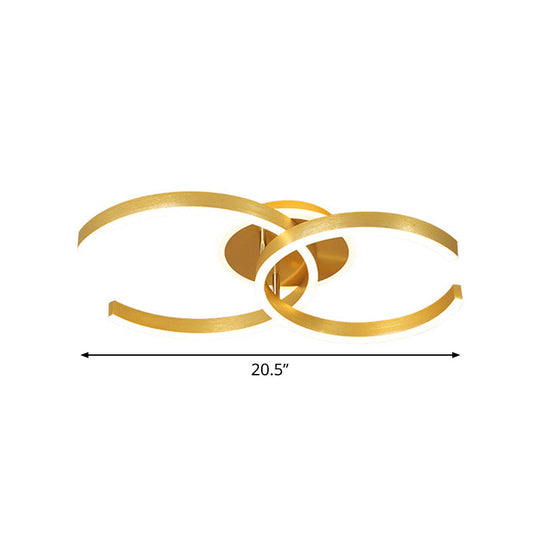 Stylish Dual C Hotel Ceiling Light - Modern 20.5/23 Inch Wide Led Flush Mount In Gold Warm/White