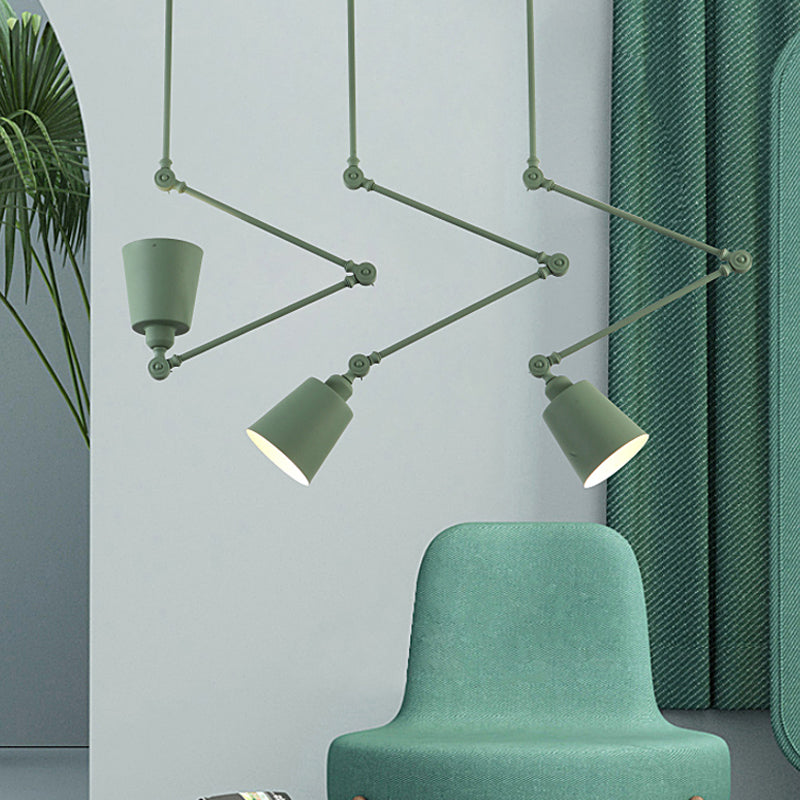 Nordic Style 3-Head Bell Pendant Light With Adjustable Arms In Green/Black Metal Cluster