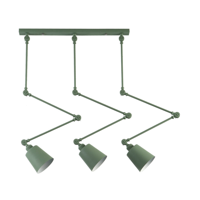 Nordic Style 3-Head Bell Pendant Light With Adjustable Arms In Green/Black Metal Cluster