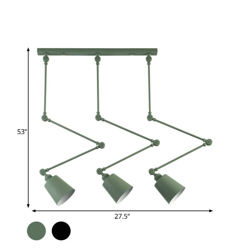Nordic Cluster Pendant Light - Green/Black Bell With Adjustable Arm 3-Head Metal Hanging Lamp Kit
