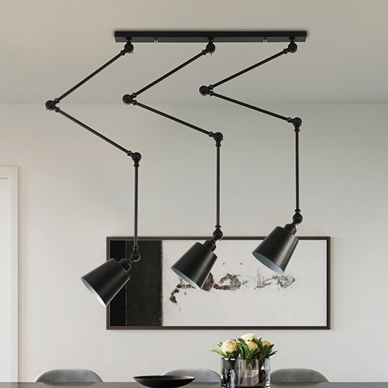 Nordic Style 3-Head Bell Pendant Light With Adjustable Arms In Green/Black Metal Cluster Black
