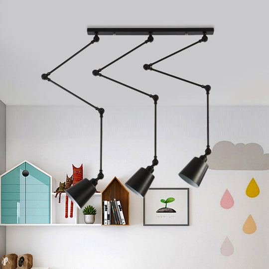 Nordic Style 3-Head Bell Pendant Light With Adjustable Arms In Green/Black Metal Cluster