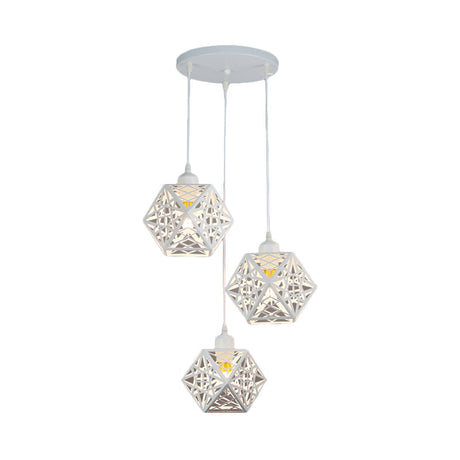 Snowflake Cage Pendant Iron 3-Light Ceiling Light In White/Black - Modern Novelty For Hotels
