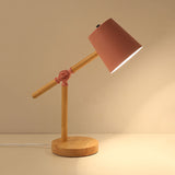 Nordic Wood Swing Arm Table Lamp- 1 Light Nightstand With Stylish Barrel Shade In Black/White/Pink