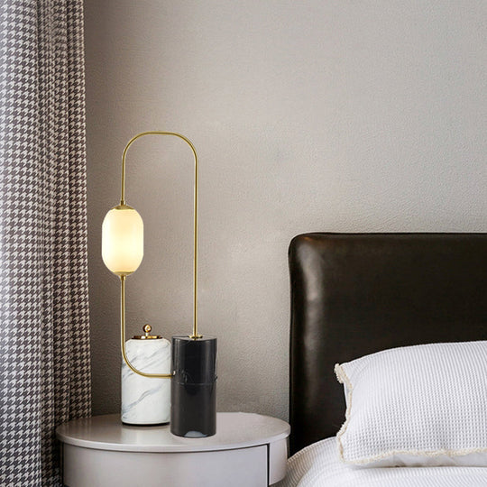 Circuit Nightstand Lamp Designer Matte Glass Single Black And Gold Table Lighting With Cylinder