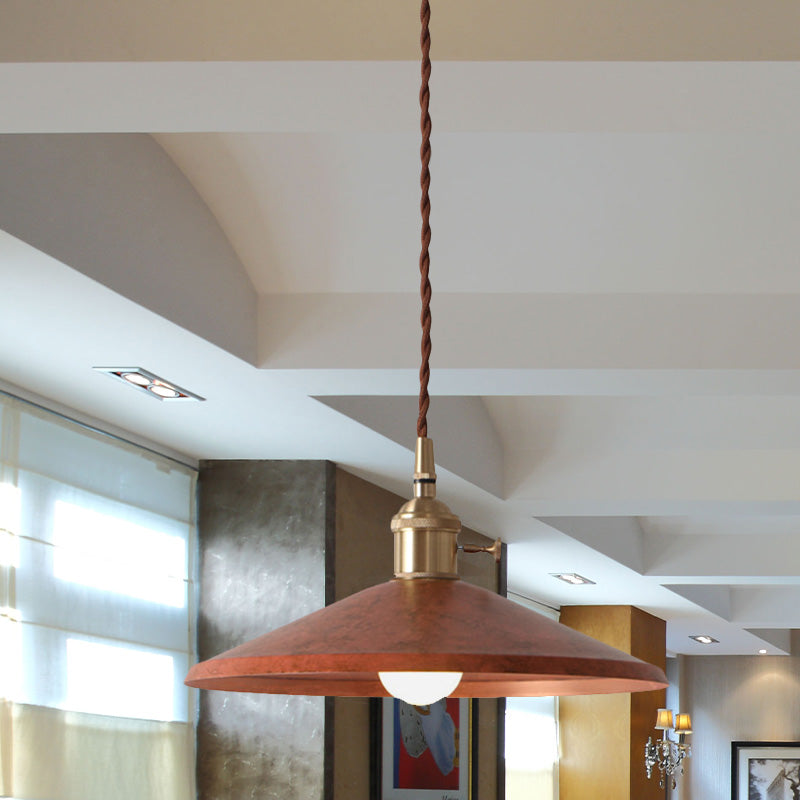 Rustic 1-Light Hanging Pendant Lamp In Blue/Red/Silver For Dining Room - Saucer Shade Iron Design