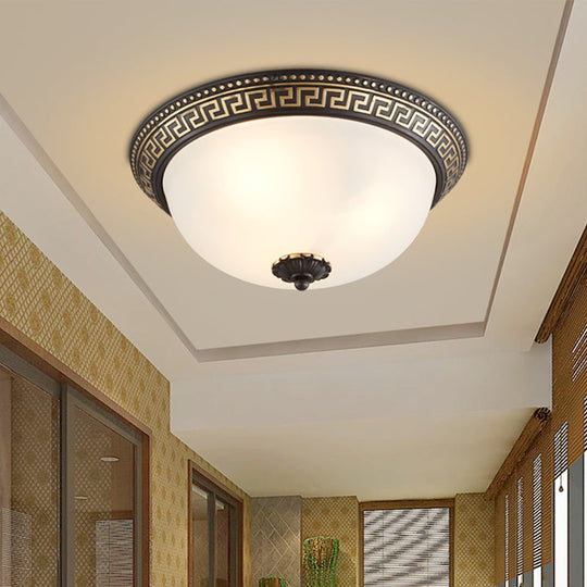 Opaline Glass Ceiling Lighting Retro Flush Mount Fixture With Swastika Pattern - Black - Gold 2/3 -